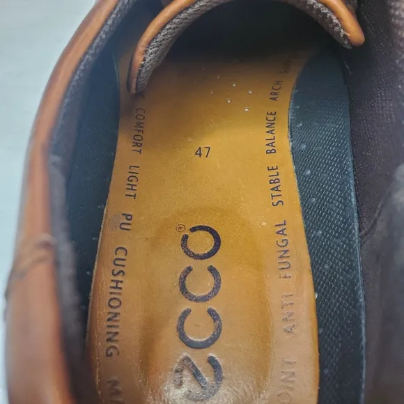 Ecco Men's Brown Leather‎ Lace-Up Dress Shoes Size 47 Comfort Cushion Sole