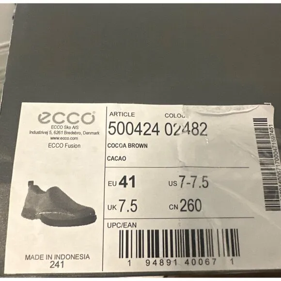 ECCO Mens Brown Slip-On Leather Shoes Comfort Sole‎ Size US 7 - 7.5 NIB
