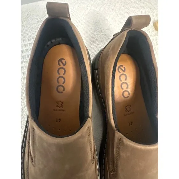 ECCO Mens Brown Slip-On Leather Shoes Comfort Sole‎ Size US 7 - 7.5 NIB