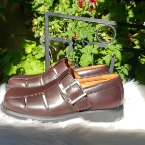 Ecco mens sandals buckle closed toe brown leather NEW 7