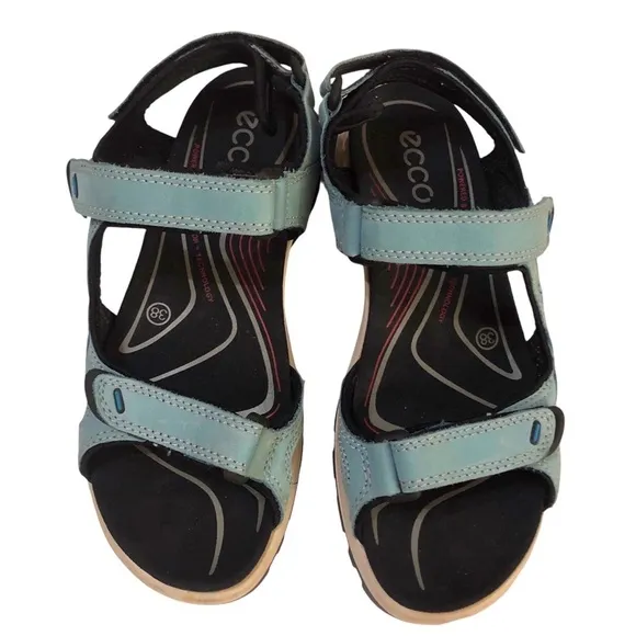 Ecco Teal/Blue Leather Yucatan Offroad Sport Adjustable Sandals size 7 US  38 EU