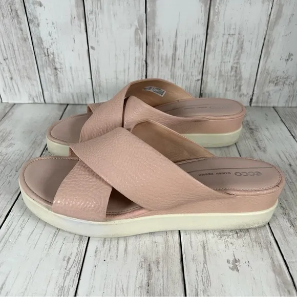 ECCO Touch Plateau Platform Criss Cross Slide Sandals Womens Sz 10 10.5 EU 41