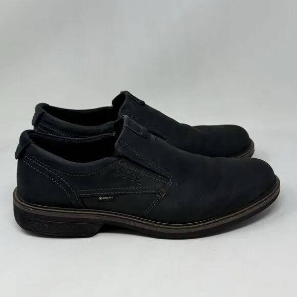 Ecco Turn Goretex Shoes Mens 9 EU 43 Black Nubuck Leather Slip On Casual Office
