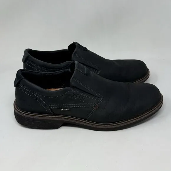 Ecco Turn Goretex Shoes Mens 9 EU 43 Black Nubuck Leather Slip On Casual Office