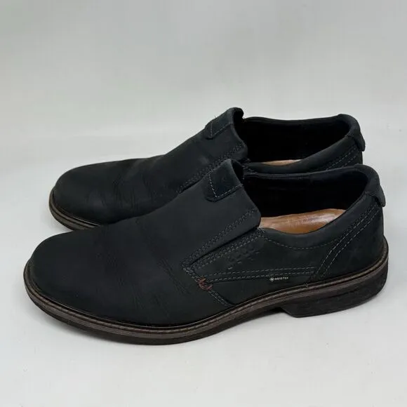 Ecco Turn Goretex Shoes Mens 9 EU 43 Black Nubuck Leather Slip On Casual Office