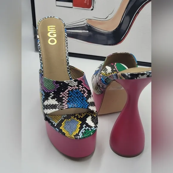 EGO 7 Women Fatale MULE PLATFORM SANDALS IN MULTI SNAKE PRINT
