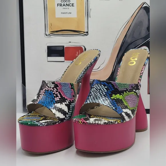 EGO 7 Women Fatale MULE PLATFORM SANDALS IN MULTI SNAKE PRINT