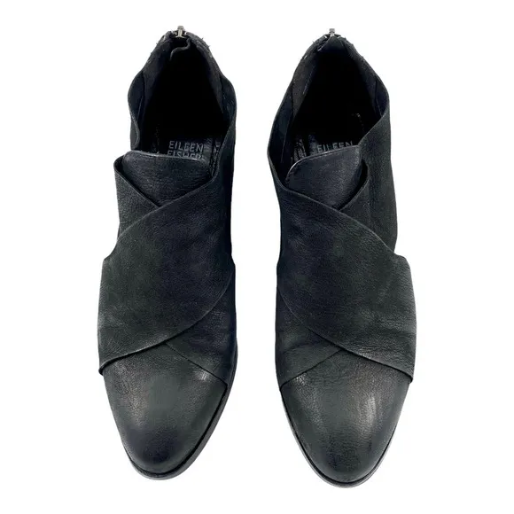 Eileen Fisher Black Cluster Crisscross Leather Boots/Booties 7.5 US