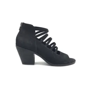 Eileen Fisher Black Nubuck Leather James Heeled Sandals Size 8.5