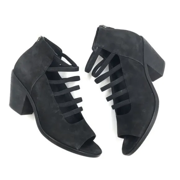 Eileen Fisher Black Nubuck Leather James Heeled Sandals Size 8.5