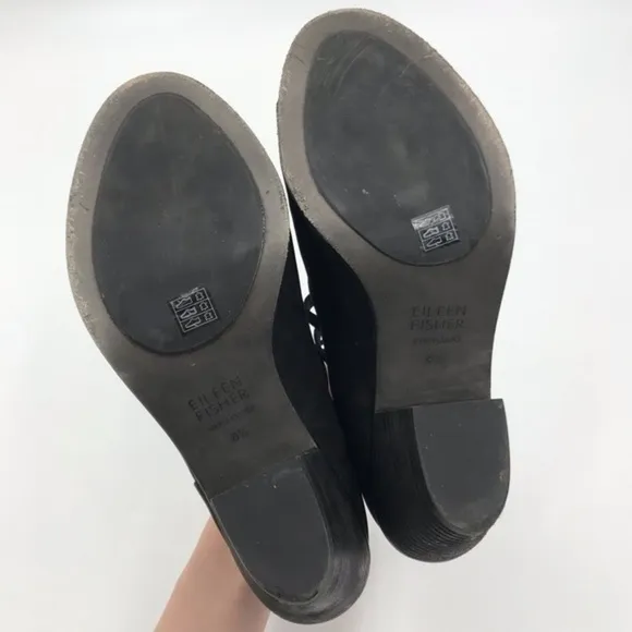 Eileen Fisher Black Nubuck Leather James Heeled Sandals Size 8.5