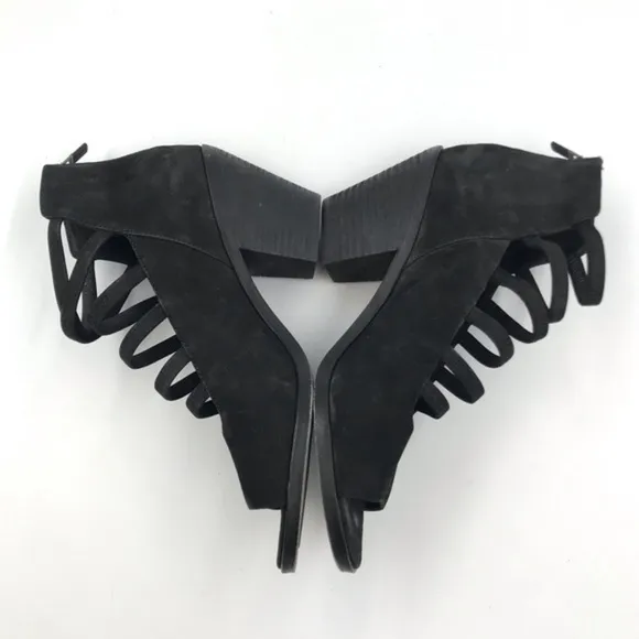 Eileen Fisher Black Nubuck Leather James Heeled Sandals Size 8.5
