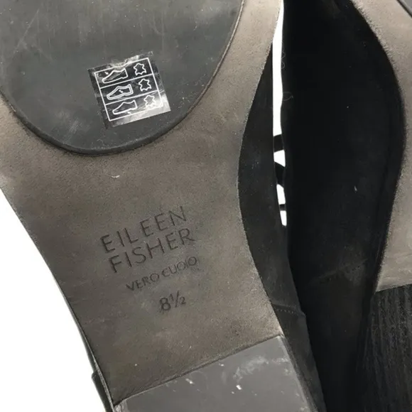 Eileen Fisher Black Nubuck Leather James Heeled Sandals Size 8.5