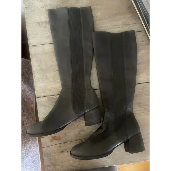 EILEEN FISHER DESTRY KNEE HIGH LEATHER BOOTS IN GRAPHITE 6.5 New