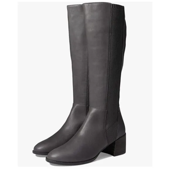 EILEEN FISHER DESTRY KNEE HIGH LEATHER BOOTS IN GRAPHITE 6.5 New