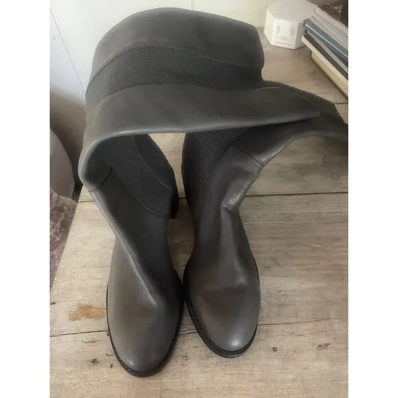 EILEEN FISHER DESTRY KNEE HIGH LEATHER BOOTS IN GRAPHITE 6.5 New
