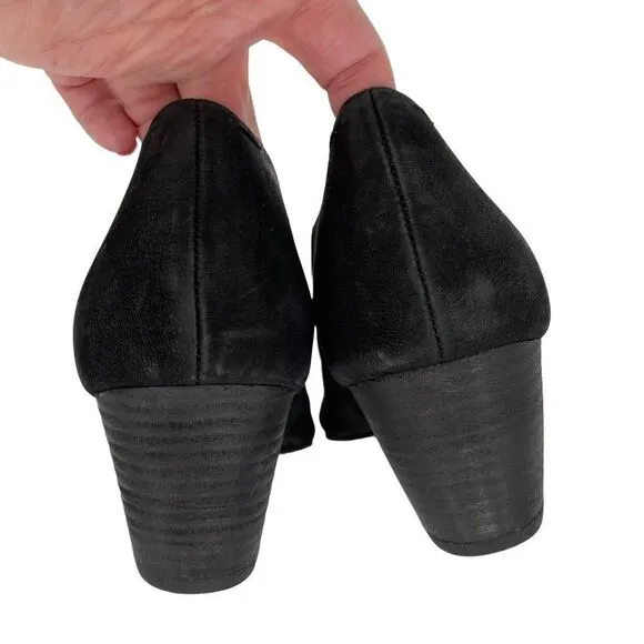 Eileen Fisher Fig Peep Toe Nubuck Leather 2.5&quot; Heel Sandals Black Women 9.5