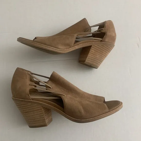 Eileen Fisher Nikki Heeled Leather Peep Toe Sandals