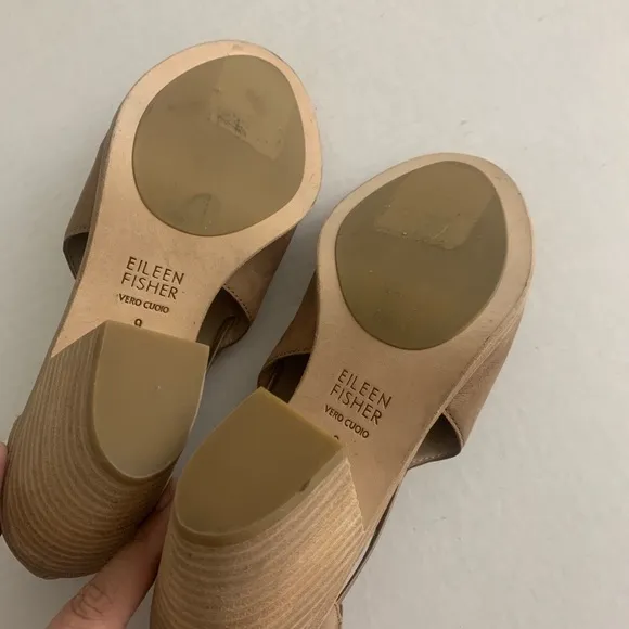 Eileen Fisher Nikki Heeled Leather Peep Toe Sandals