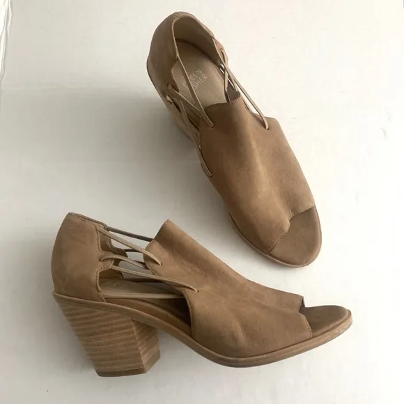 Eileen Fisher Nikki Heeled Leather Peep Toe Sandals
