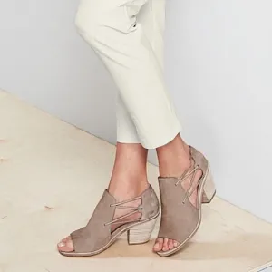 Eileen Fisher Nikki Heeled Leather Peep Toe Sandals