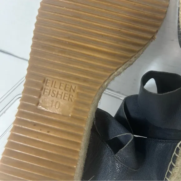 Eileen Fisher Women’s Leather Sandals 10 Open Toe Ankle Strap Heel Blue Beachy
