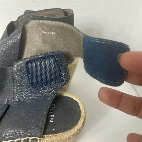 Eileen Fisher Women’s Leather Sandals 10 Open Toe Ankle Strap Heel Blue Beachy