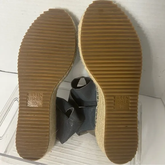 Eileen Fisher Women’s Leather Sandals 10 Open Toe Ankle Strap Heel Blue Beachy