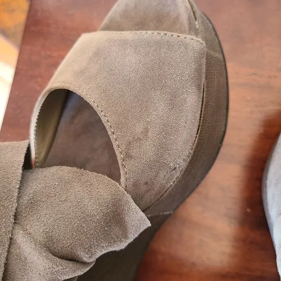 Eileen Fisher Women's Size 7 Draw Suede Wedge Sandals Platform Open Toe