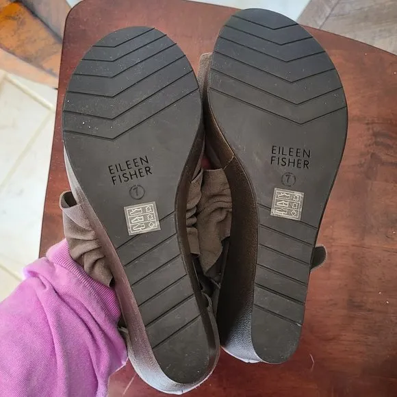 Eileen Fisher Women's Size 7 Draw Suede Wedge Sandals Platform Open Toe