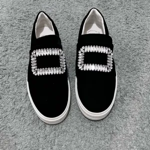 Elegant Black Slip-On Women's Shoes with Crystal Embellishments