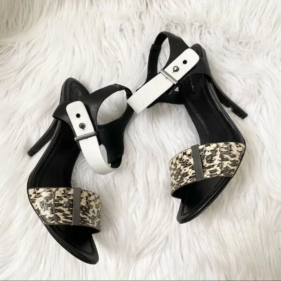 Elie Tahari Black White Snakeskin Heel Sandals 6.5