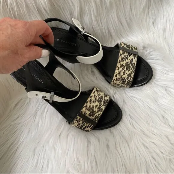 Elie Tahari Black White Snakeskin Heel Sandals 6.5