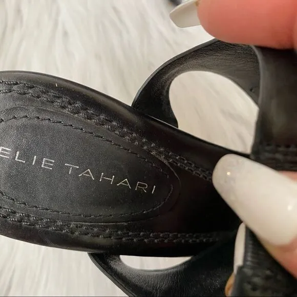 Elie Tahari Black White Snakeskin Heel Sandals 6.5