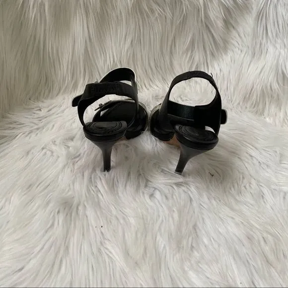 Elie Tahari Black White Snakeskin Heel Sandals 6.5