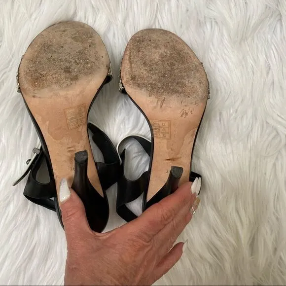 Elie Tahari Black White Snakeskin Heel Sandals 6.5