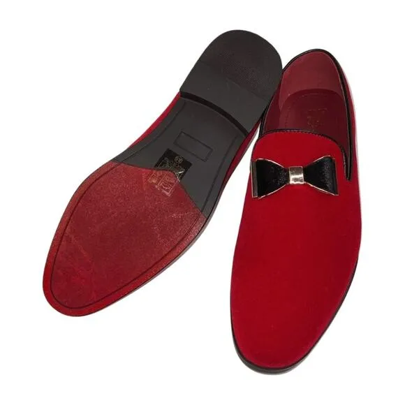 Enzo Romeo Fashion Formal Tuxedo Slip On Loafer Velvet Red Dress Shoes Size 8.5