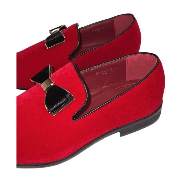 Enzo Romeo Fashion Formal Tuxedo Slip On Loafer Velvet Red Dress Shoes Size 8.5