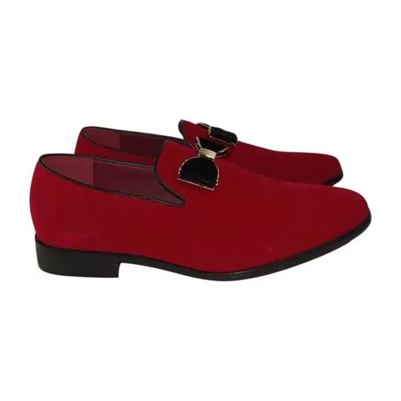 Enzo Romeo Fashion Formal Tuxedo Slip On Loafer Velvet Red Dress Shoes Size 8.5