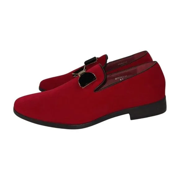 Enzo Romeo Fashion Formal Tuxedo Slip On Loafer Velvet Red Dress Shoes Size 8.5