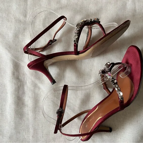 Etro burgundy crystal heeled sandals