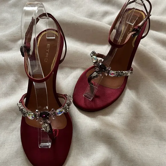 Etro burgundy crystal heeled sandals