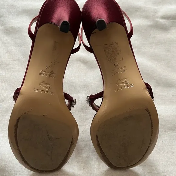 Etro burgundy crystal heeled sandals