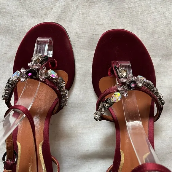 Etro burgundy crystal heeled sandals