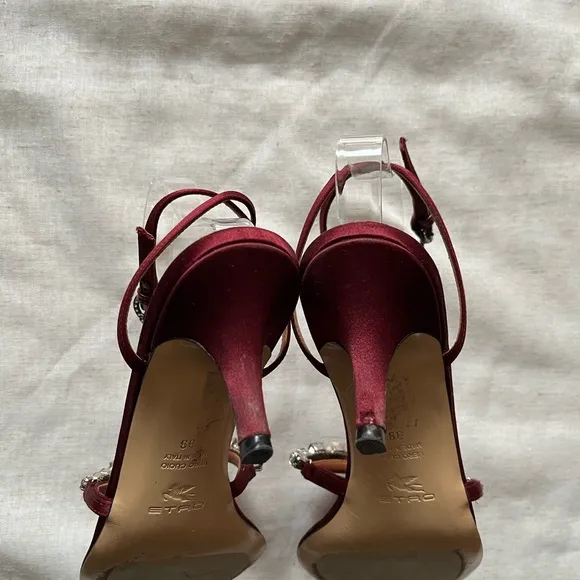 Etro burgundy crystal heeled sandals