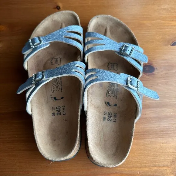 EUC Birkenstock Birki's Silver Metallic Crystal Buckle Granada Sandals - 7/EU 38