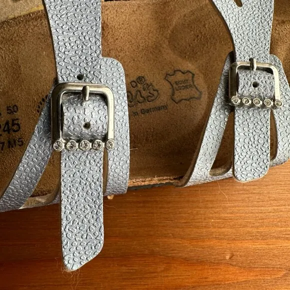 EUC Birkenstock Birki's Silver Metallic Crystal Buckle Granada Sandals - 7/EU 38