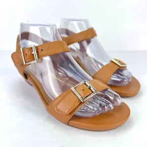 EUC Vionic Frances Tan Leather Comfort Orthotic Wedge Women's Shoes Sandals 6