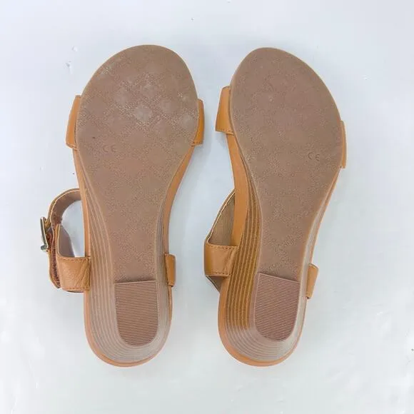 EUC Vionic Frances Tan Leather Comfort Orthotic Wedge Women's Shoes Sandals 6