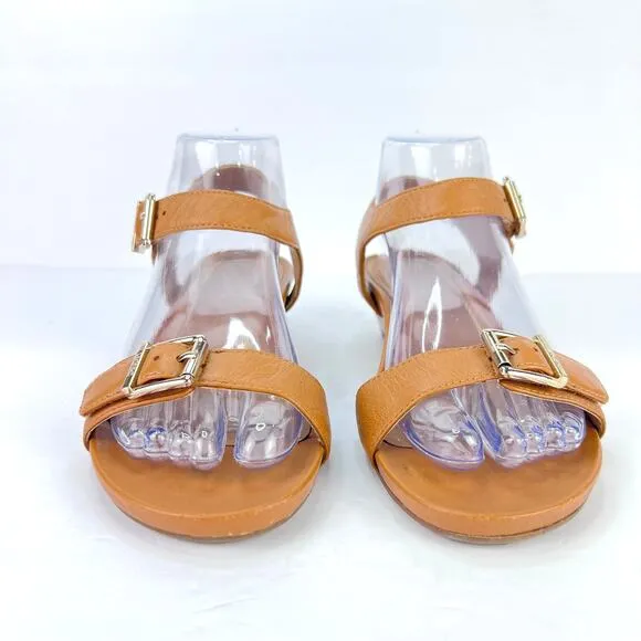 EUC Vionic Frances Tan Leather Comfort Orthotic Wedge Women's Shoes Sandals 6